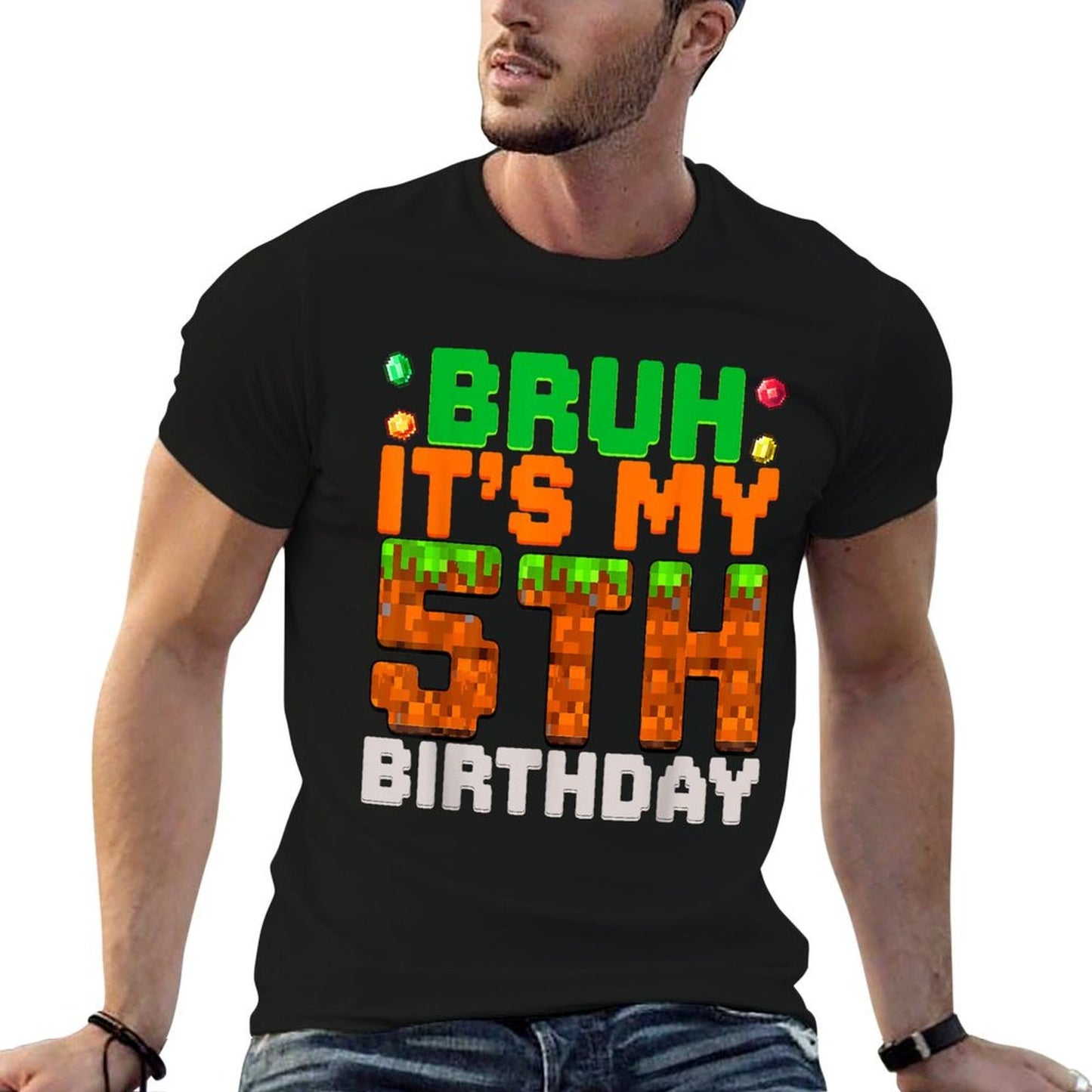 Bruh It's My 5th Birthday 5 Year Old Birthday Boy Pixel Game  Easy-care T-Shirt