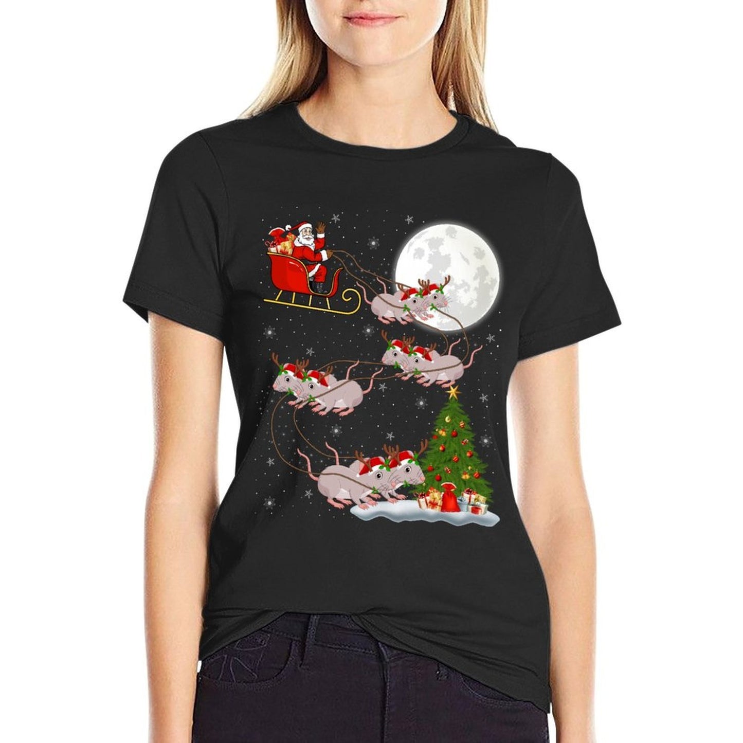 Rats Santa Sleigh Flying Funny Magical Christmas  Slim-fit Cut T-Shirt