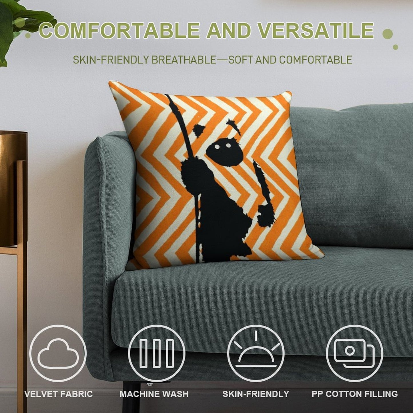 Ewok Chevron Orange Soft Ultra-Soft Texture Throw Pillow