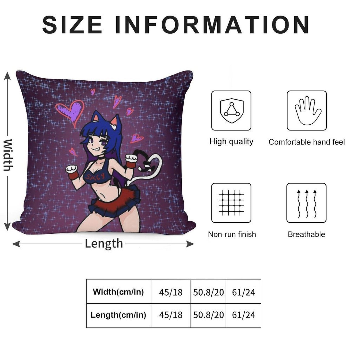 Cat Girl Soft Reinforced Edging Throw Pillow