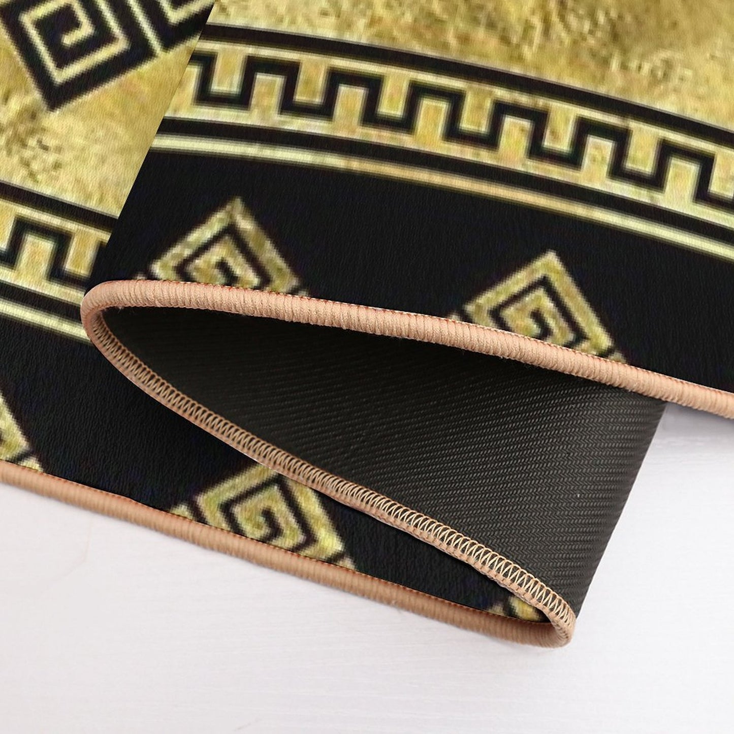 Greek Meander - Greek Key Black And Gold  Easy Maintenance Bath Mat