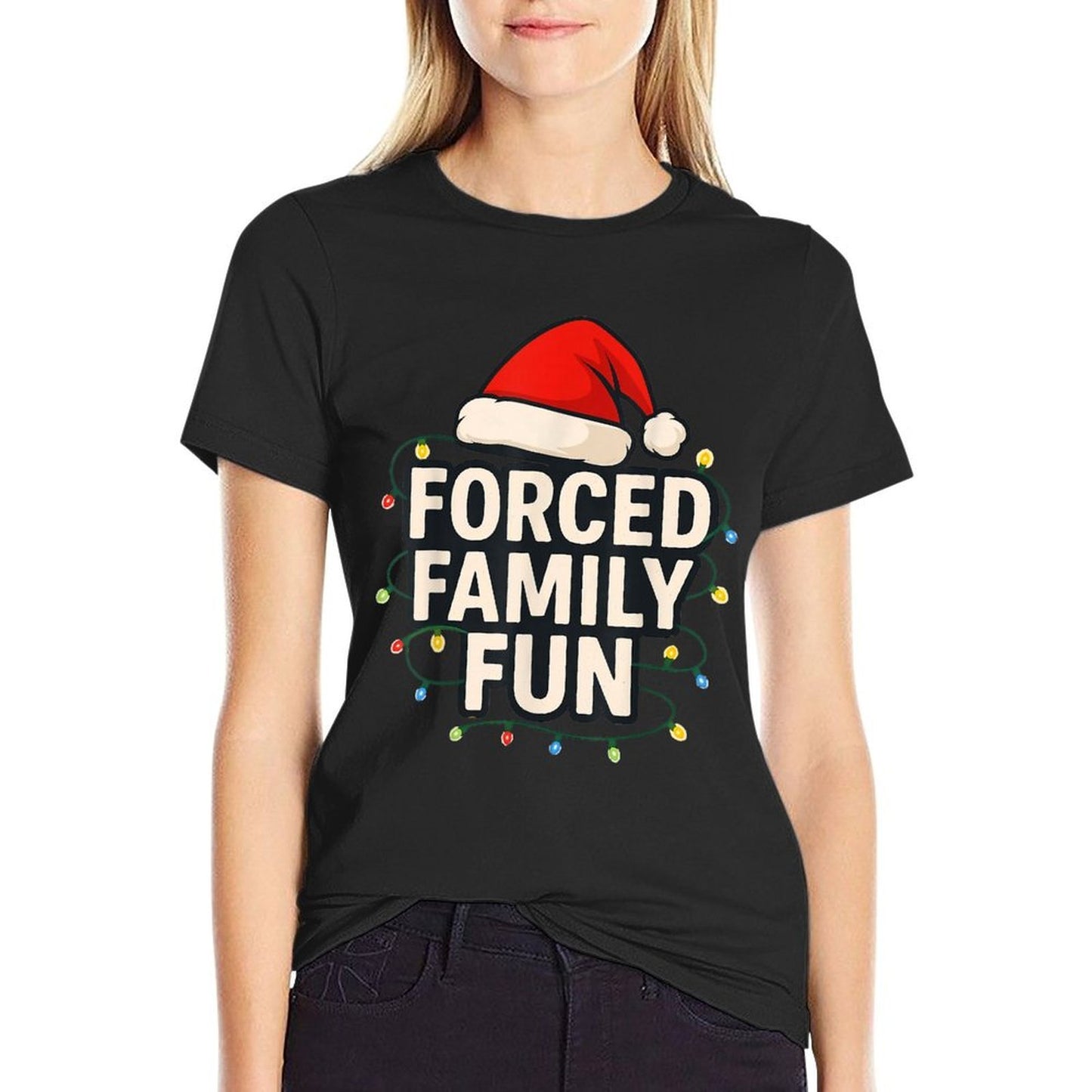 Forced Family Fun Men Women Kids Christmas Pajamas  Heathered Texture T-Shirt