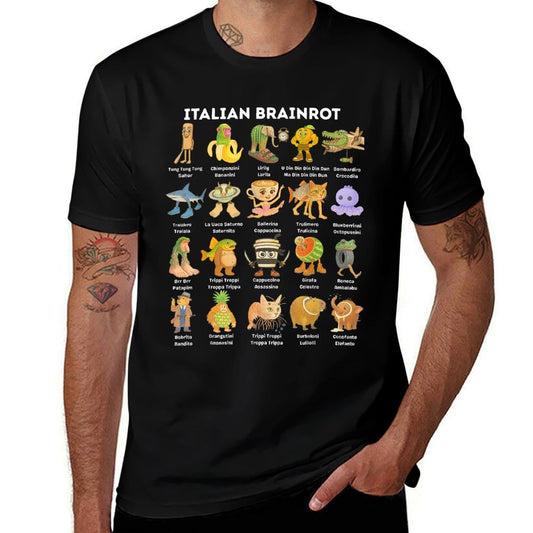Types of Italian Brainrot Meme Character Hand Drawn for Kids  Ribbed Collar T-Shirt