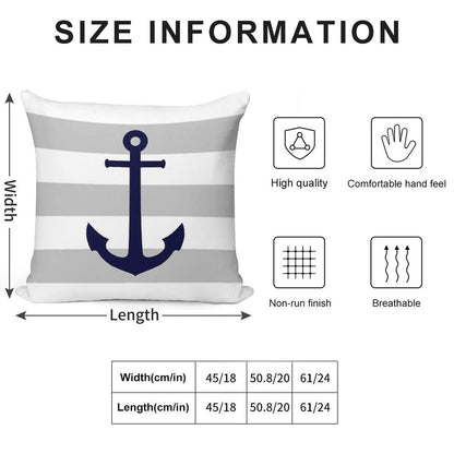Nautical Navy Blue Anchor On Gray Stripes Soft High-Density Material Throw Pillow