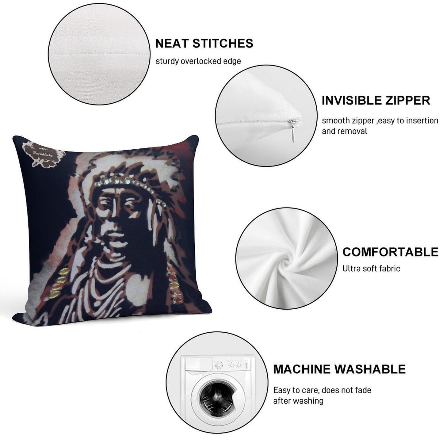 Indian with His Headdress Soft Home Decor Throw Pillow