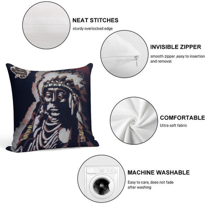 Indian with His Headdress Soft Home Decor Throw Pillow