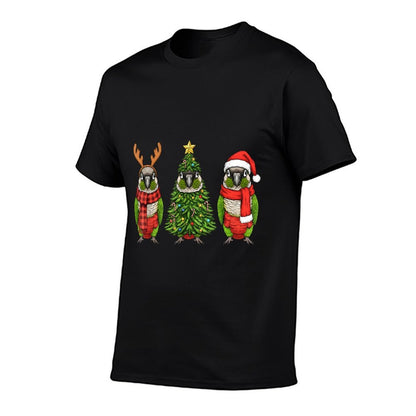 Retro Christmas Green Cheek Conure Parrot Santa Reindeer Comfortable T-Shirt