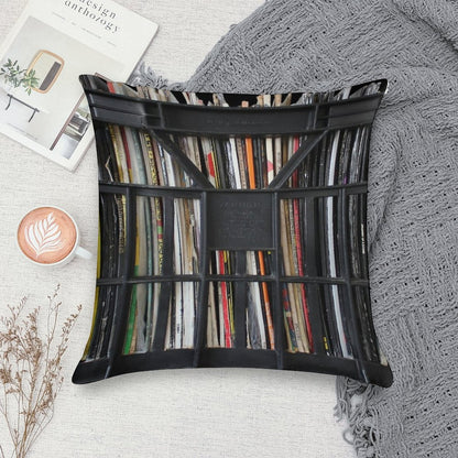 Vinyl Record Rock, Metal, Hip Hop, Rap, Reggae, Jazz Albums DJ Crate Collection 1 Soft Home Decor Throw Pillow