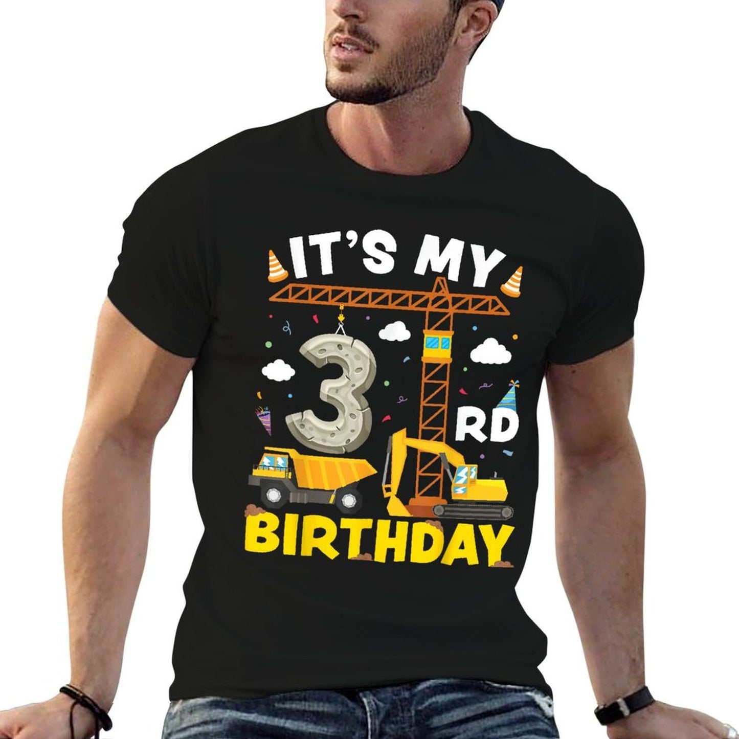 It's My 3rd Birthday Boys Construction Excavator 3 Years Old  Stretchy T-Shirt