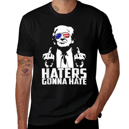 Funny Haters Gonna Hate President Donald Trump Middle Finger  Trendy Pattern T-Shirt