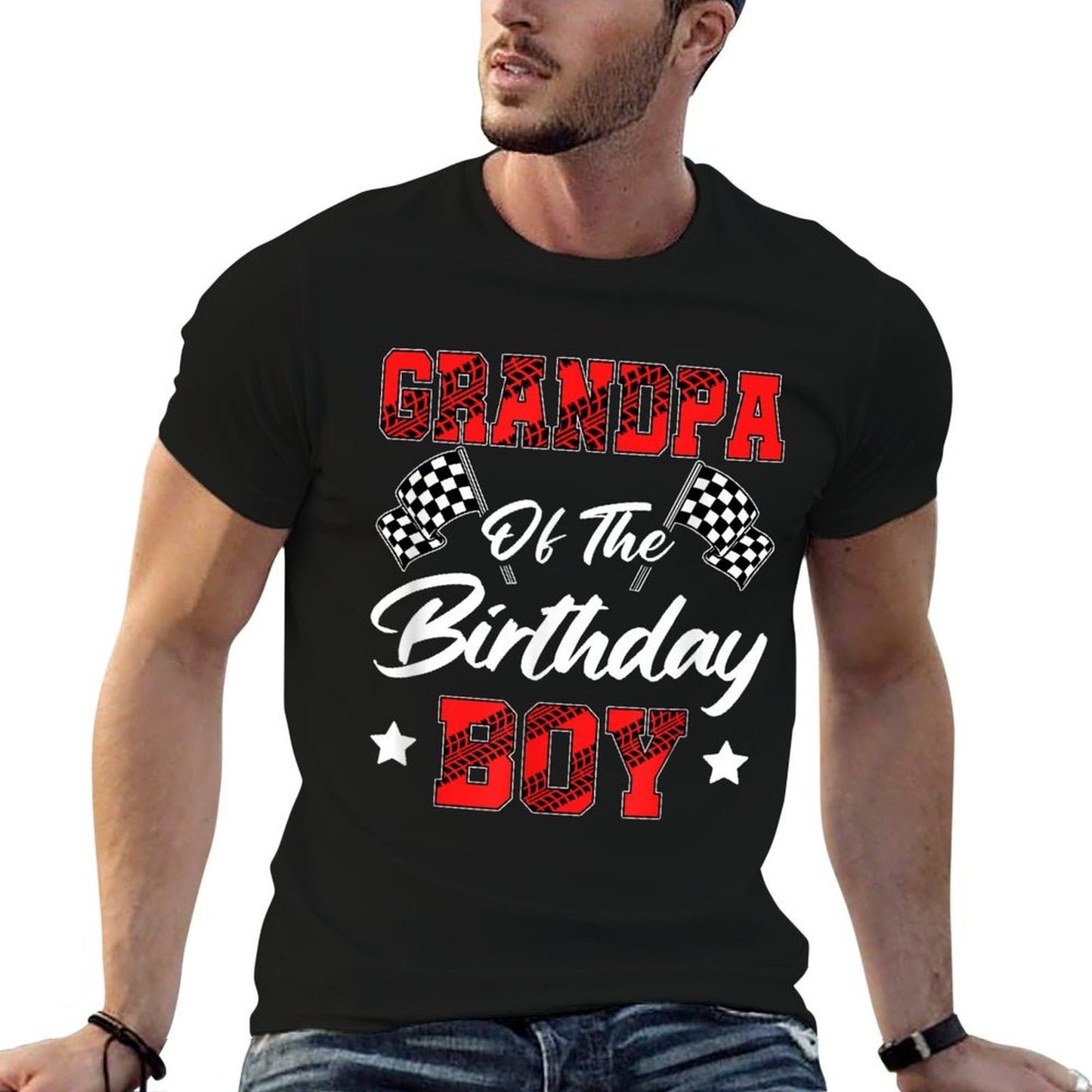 Race Car Grandpa Of The Birthday Boy Racing Family Pit Crew  Trendy Pattern T-Shirt