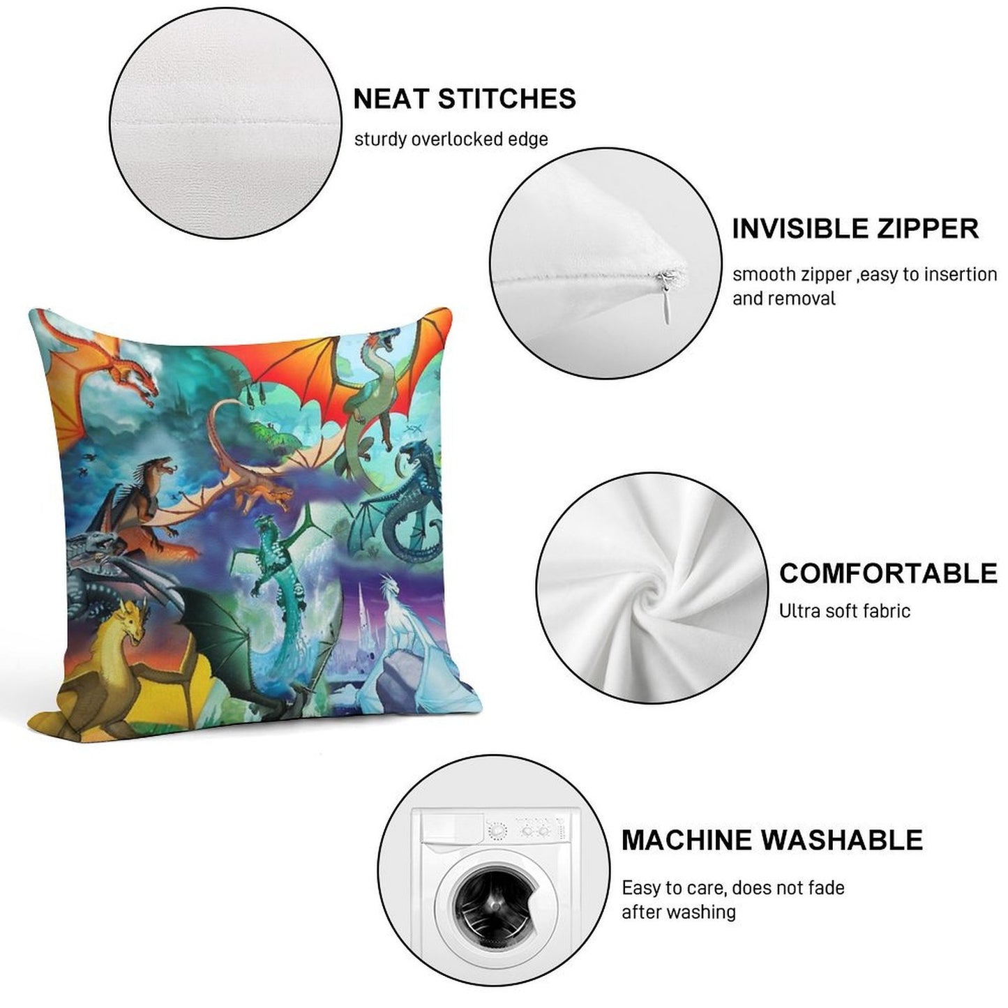 Wing of Fire All Dragon Pattern Background Soft Reinforced Edging Throw Pillow