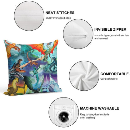 Wing of Fire All Dragon Pattern Background Soft Reinforced Edging Throw Pillow