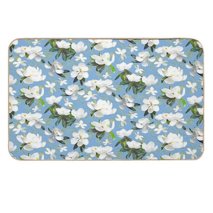 Bright Magnolia Floral Halfdrop on Blue 80afda  Fade-Resistant Bath Mat