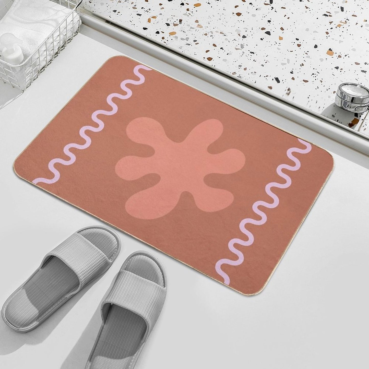 Brown Wavy Lines  Eco-Friendly Bath Mat