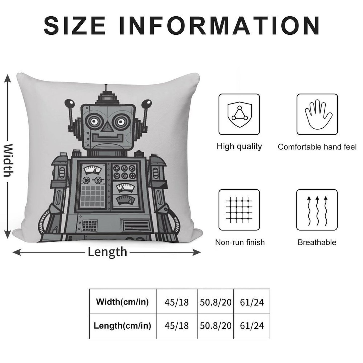 Vintage Robot Soft Shrink-Resistant Throw Pillow