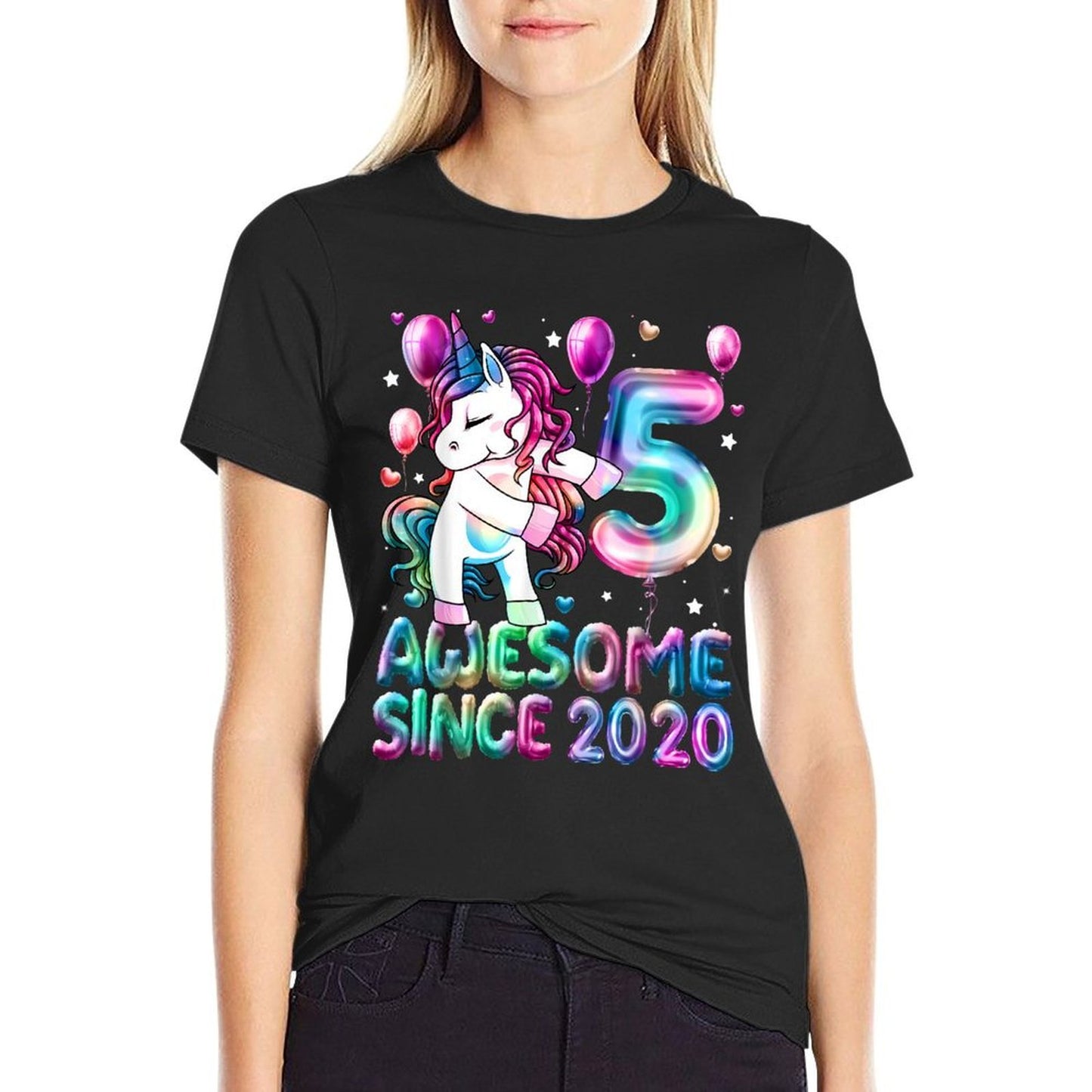 Flossing Unicorn 5 Year Old 5th Birthday Girl Unicorn Party  Polyester Blend T-Shirt