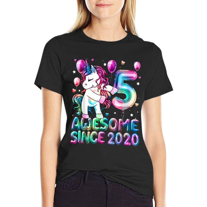 Flossing Unicorn 5 Year Old 5th Birthday Girl Unicorn Party  Polyester Blend T-Shirt