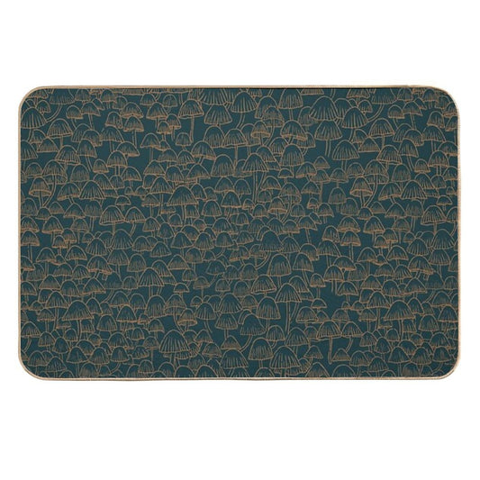 Autumn Mushrooms Gold Green  Easy To Clean Bath Mat