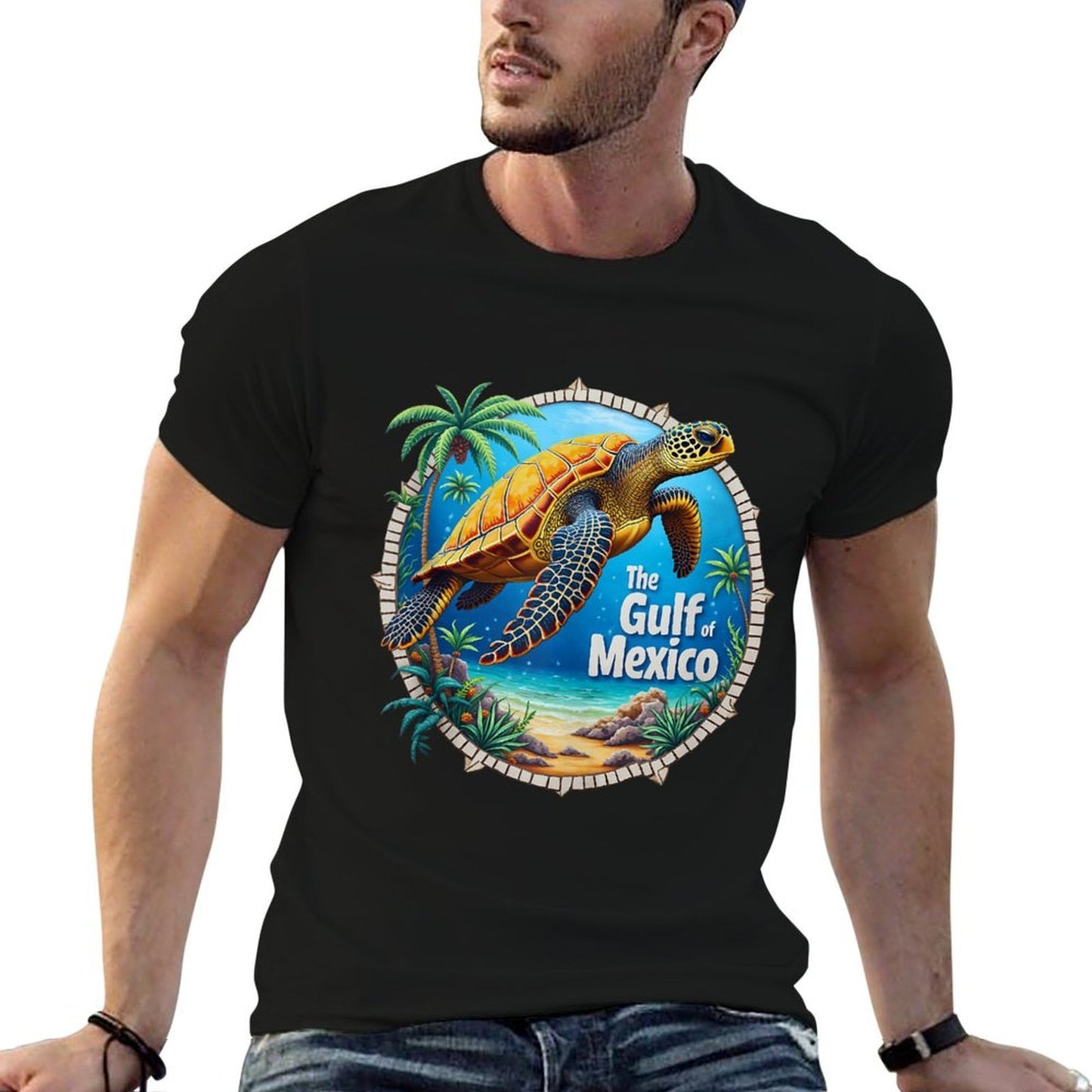 Gulf of Mexico Turtle Colorful Mexican Men Women Kids  Heathered Texture T-Shirt