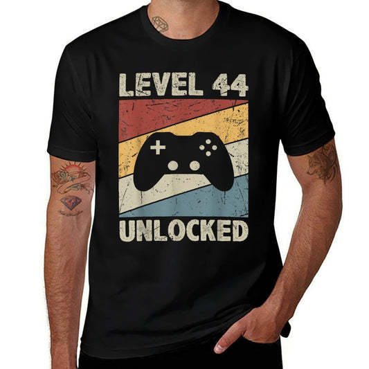 Level 44 Unlocked - Retro Vintage Funny 44th Birthday Gamer  Cotton T-Shirt
