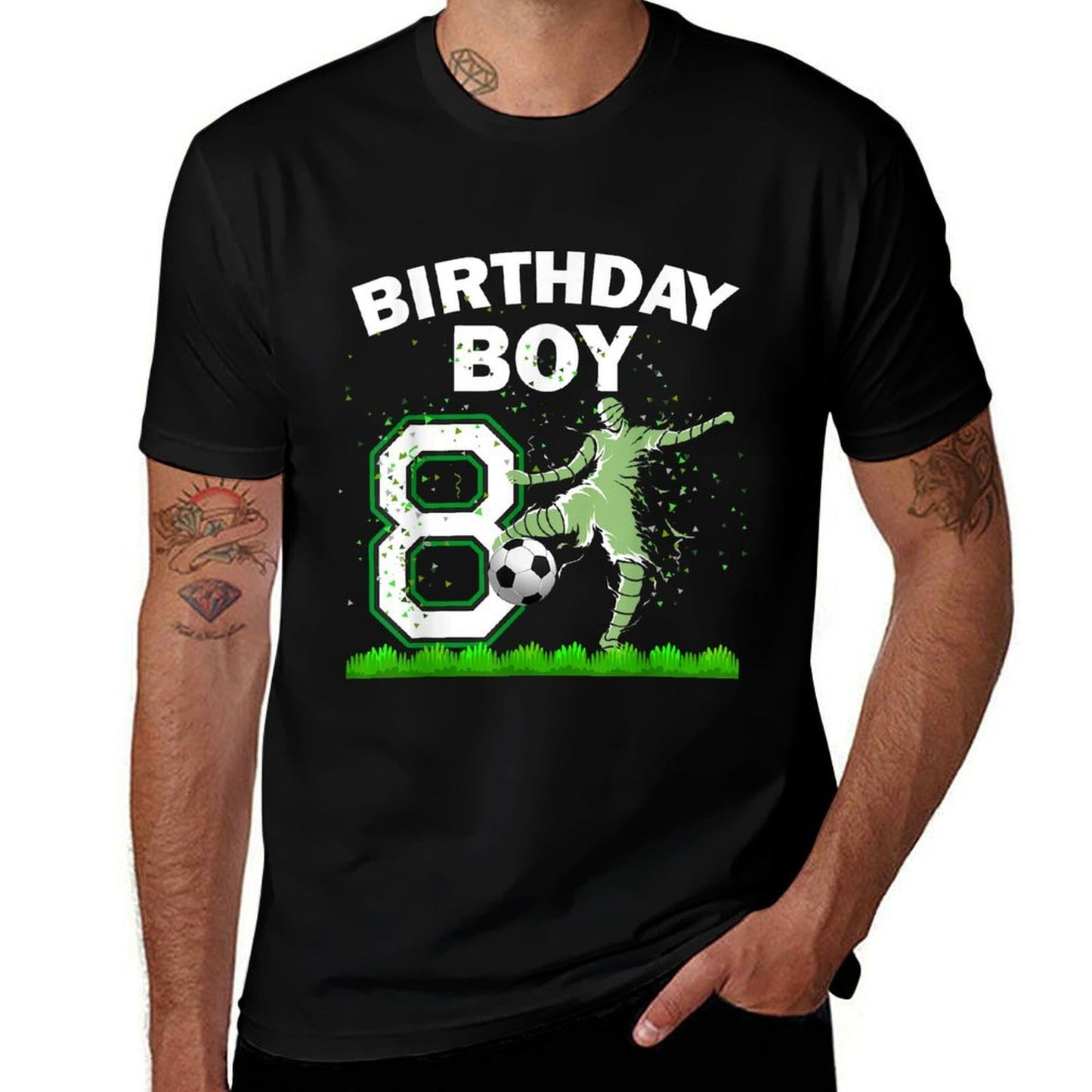 8th B-Day Soccer Sport Lover Theme 8 Year Old Birthday  Heathered Texture T-Shirt