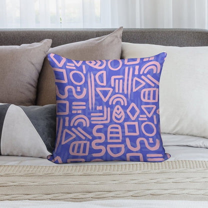 Shapes And Glyphs - Bold Brushstroke Abstract in Pink And Blue Soft Durable Construction Throw Pillow