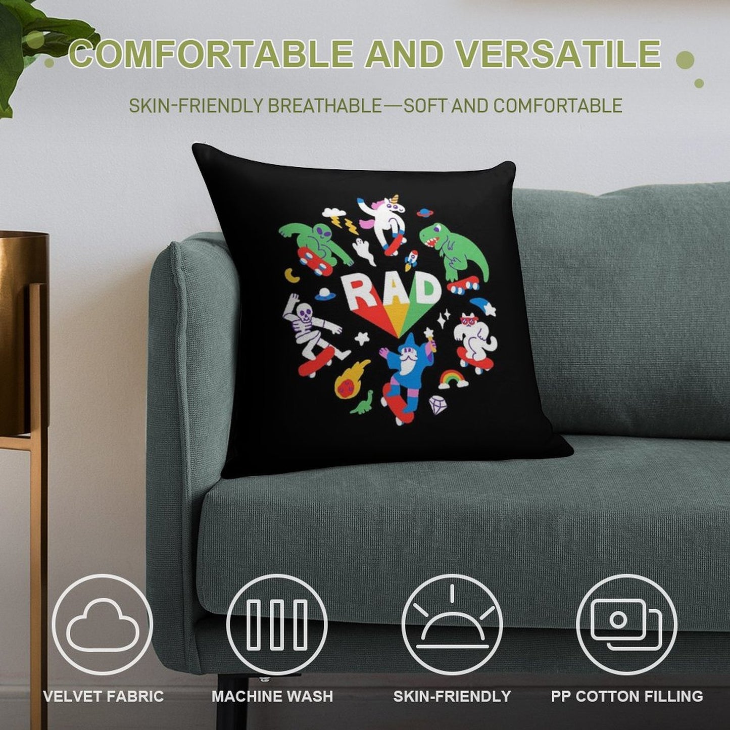 Rad Pals Soft Shrink-Resistant Throw Pillow