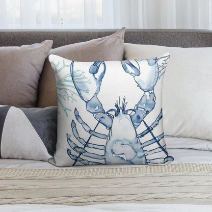 Coastal Lobster, Watercolor in Blues Soft Durable Construction Throw Pillow