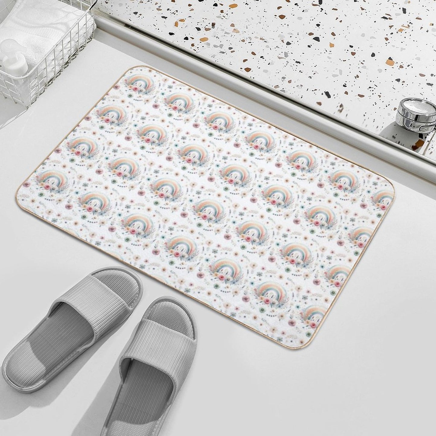 Cute Little Duck Rainbow Flowers  Odorless Bath Mat