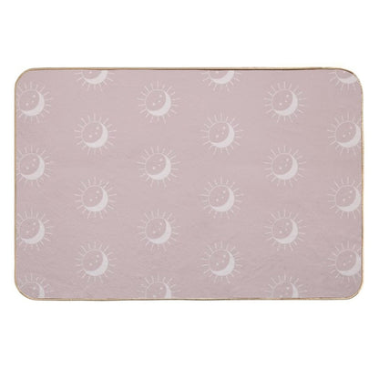 Pretty Sun And Moon Pattern Soft Aesthetic In Muted Colors Gray Pink  Easy To Clean Bath Mat
