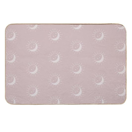 Pretty Sun And Moon Pattern Soft Aesthetic In Muted Colors Gray Pink  Easy To Clean Bath Mat