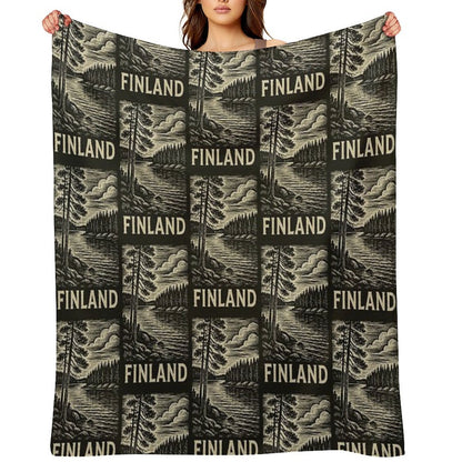 Finland Linocut Style Quick-dry Throw Blanket
