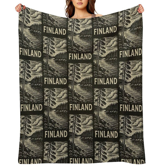 Finland Linocut Style Quick-dry Throw Blanket