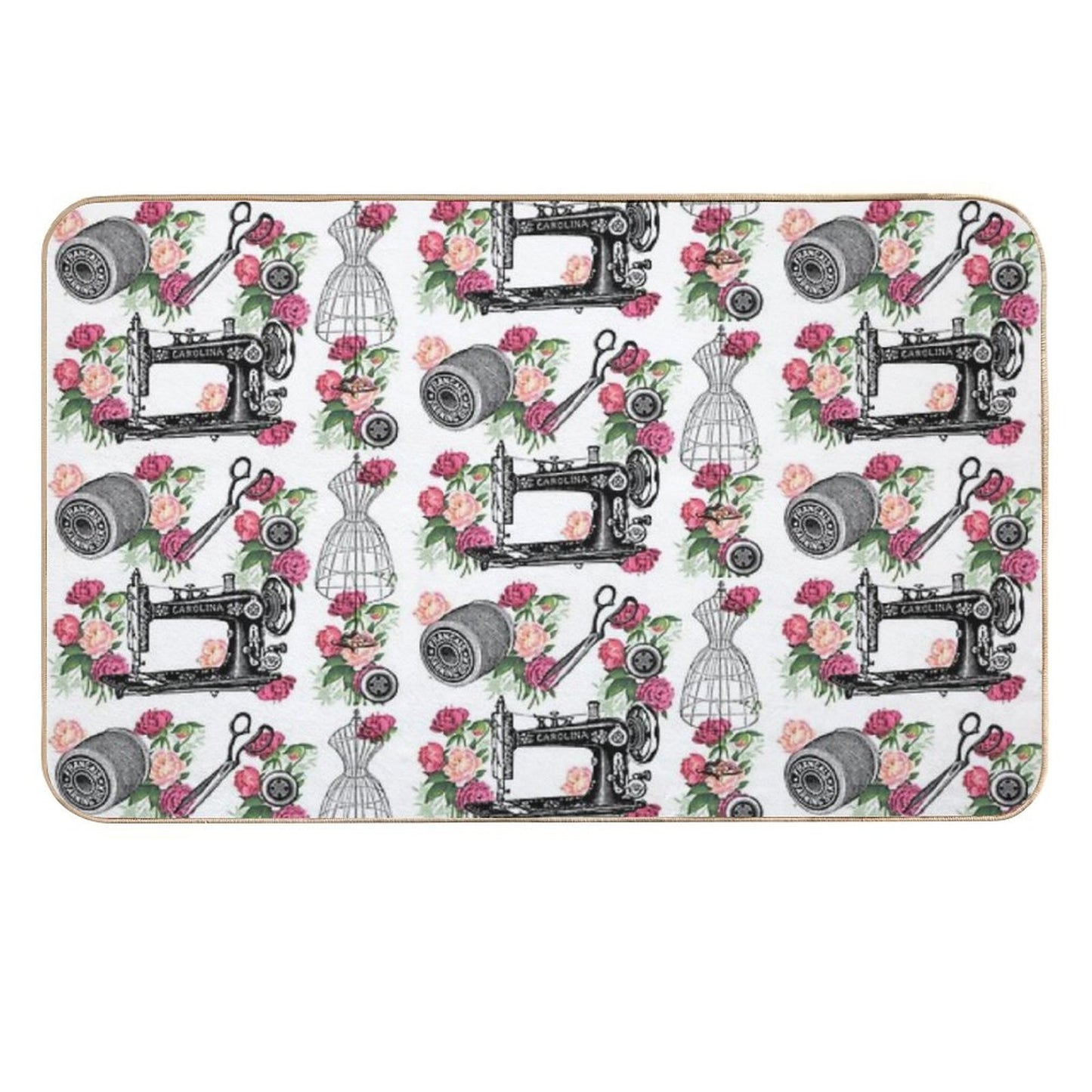 Vintage Sewing Pink Roses  Rapid-Drying Bath Mat