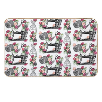 Vintage Sewing Pink Roses  Rapid-Drying Bath Mat