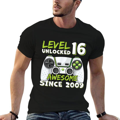 16 Year Old BDay Decorations Son Boy 16yr 2009 16th Birthday  Ribbed Collar T-Shirt