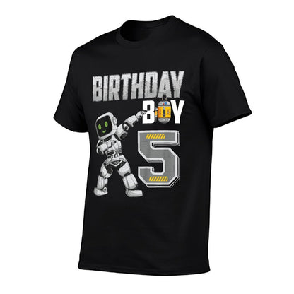 Kids 5 Year Old Dabbing Robot 5th Birthday Science Robotics  Fade-proof Color T-Shirt