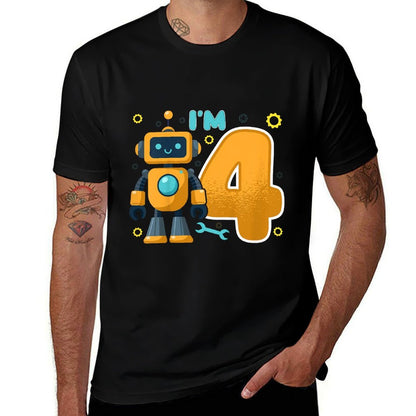 Kids I'm 4 Kids Four Years Old Robotics Robot 4th Birthday Party  Breathable T-Shirt