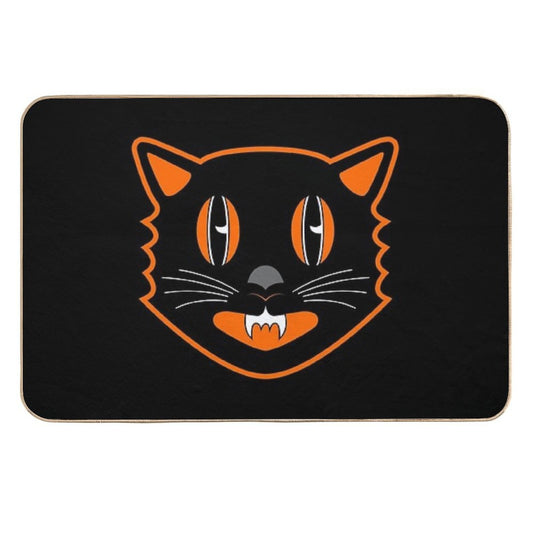 Vintage Halloween Black Cat - Scaredy Cat  Stain-Proof Bath Mat
