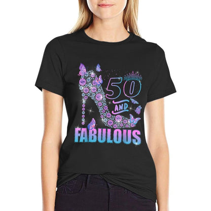 Butterflies High Heels 50 & Fabulous 50th Birthday  Easy-care T-Shirt