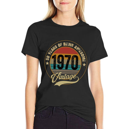 Vintage 1970 50th Birthday Gift Being Awesome Premium  Rolled Sleeves T-Shirt