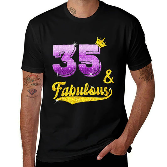 35 And Fabulous - 35 Years Old Gift - 35th Birthday  Ribbed Collar T-Shirt