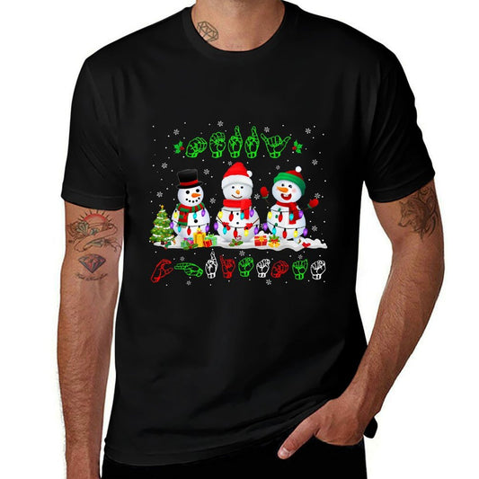 Christmas Lights Merry Christmas Snowman ASL Sign Language  Slim-fit Cut T-Shirt