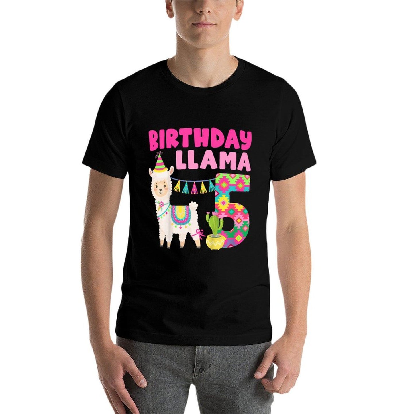 Kids 5th Llama Birthday 5 Year Old Alpaca Llama Birthday  Polyester Blend T-Shirt