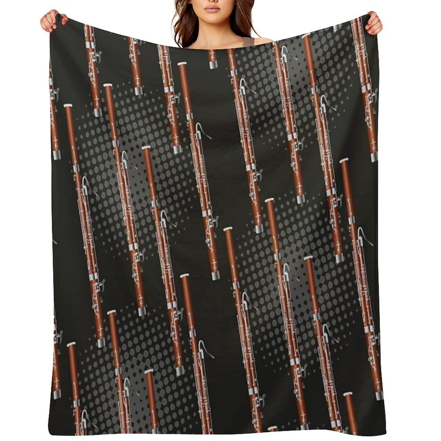 Bassoon on Black  Gray Machine-washable Throw Blanket