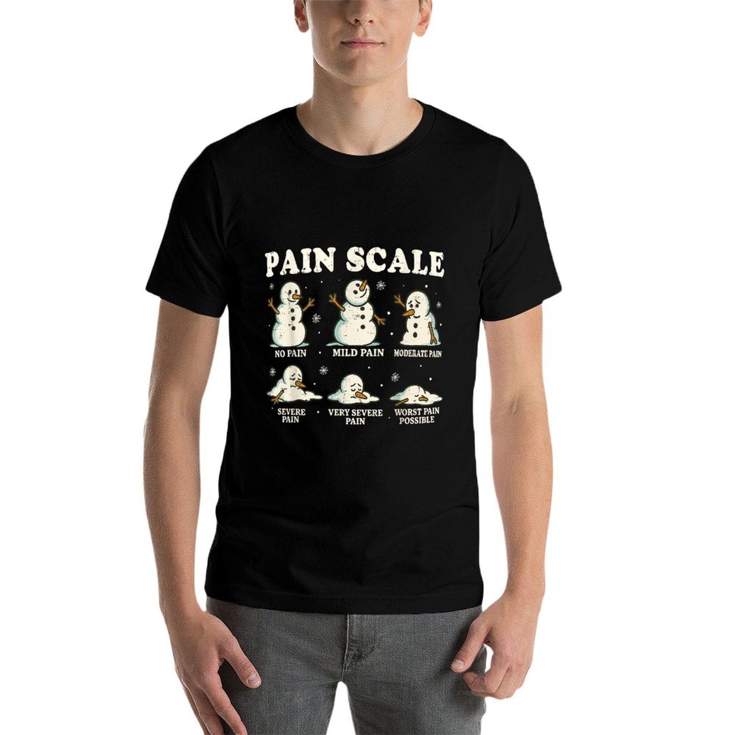 Christmas Pain Scale Snowman Funny Nurse ICU Nurse Xmas Pjs  Graphic-printed T-Shirt