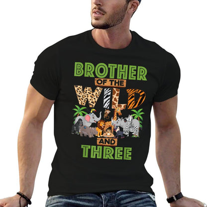 3rd Birthday Zoo Safari Jungle Brother Of The Wild And Three  Rolled Sleeves T-Shirt