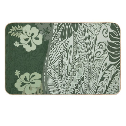 Hawaiian Green Tropical Tapa Print  Long-Lasting Bath Mat