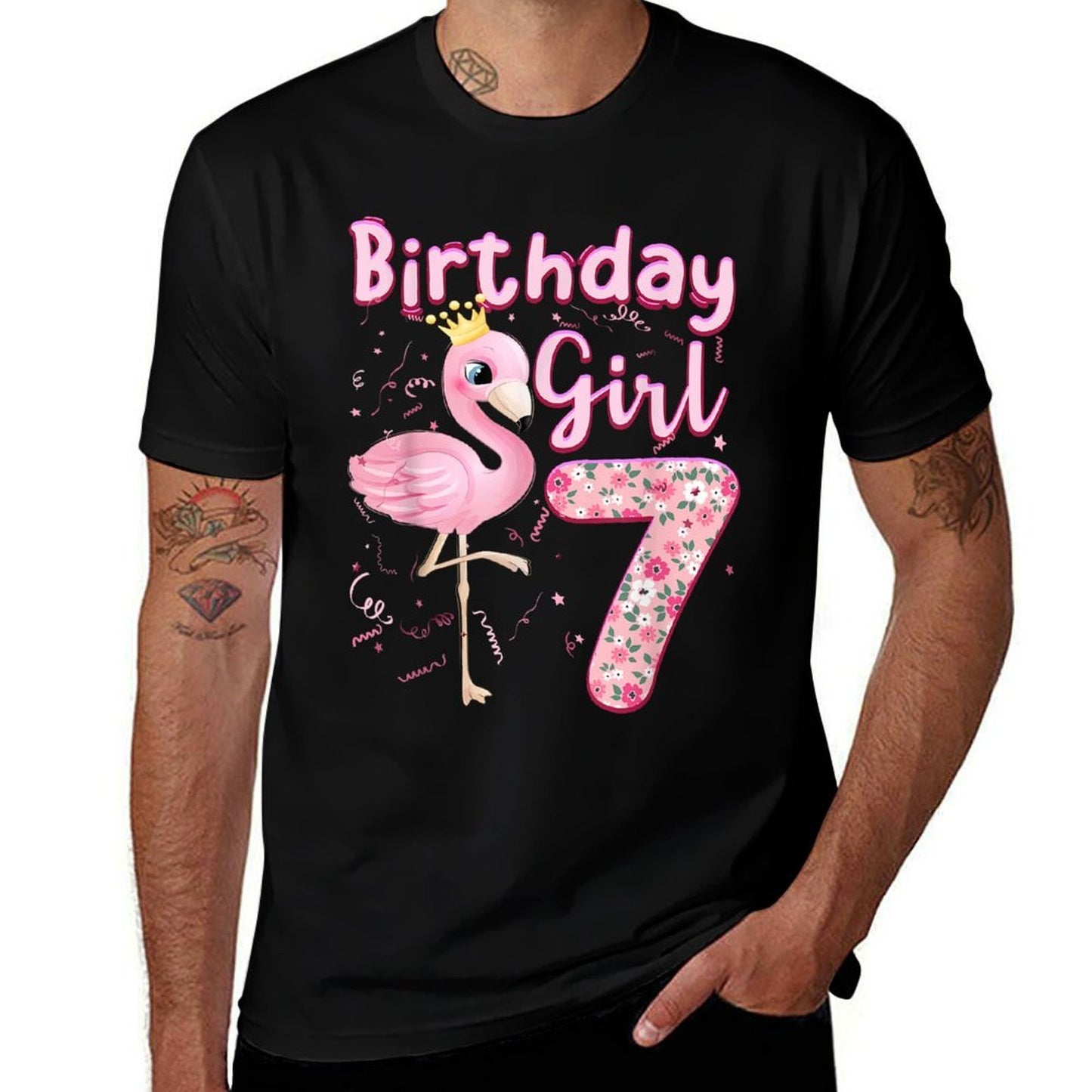 7th Birthday Girls Flamingo 7 Years Old Tropical Flamingo  Versatile T-Shirt